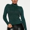 Fashion Nova Shine On Metallic Mock Neck Sweater - Hunter Pullovers