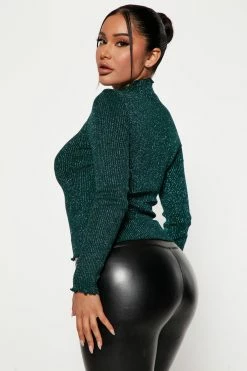 Fashion Nova Shine On Metallic Mock Neck Sweater - Hunter Pullovers
