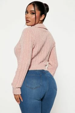 Fashion Nova Zip It Ribbed Sweater - Mauve Cardigans