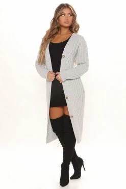 Fashion Nova Inspire Me Cable Knit Cardigan - Heather Grey Cardigans