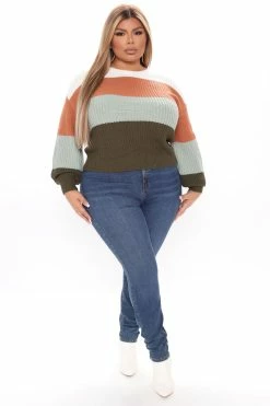 Fashion Nova Find Your Own Path Sweater - Olive/combo