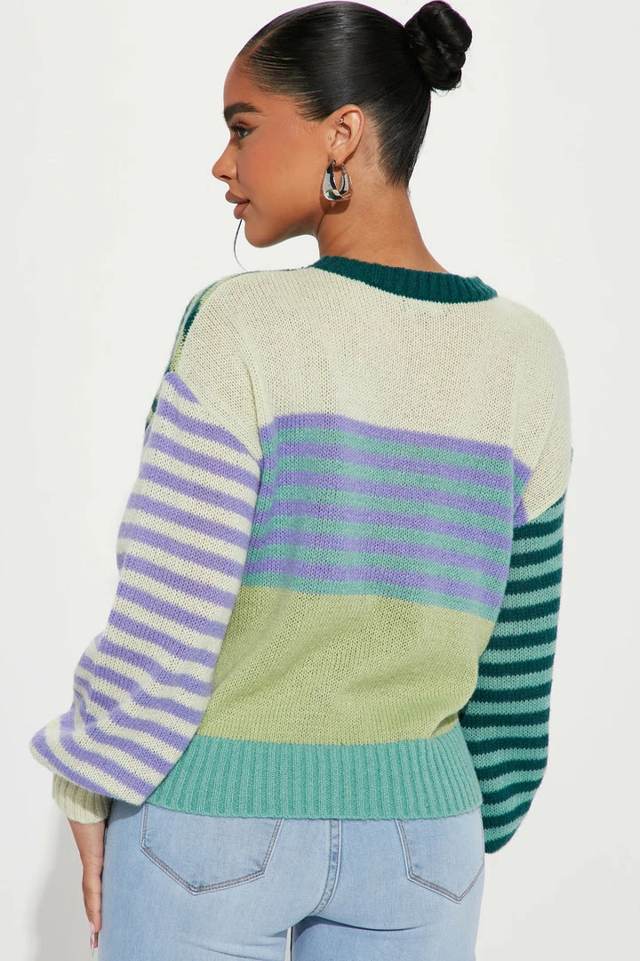 Fashion Nova Pullovers In The Mix Striped Colorblock Sweater - Green/combo