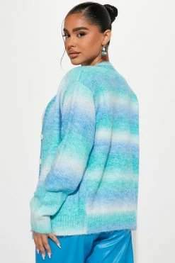 Fashion Nova Cardigans Wait And See Spacedye Cardigan - Blue/combo