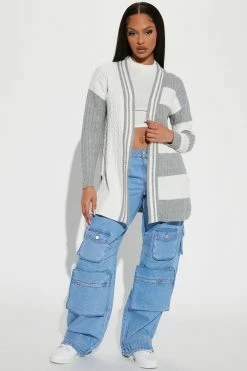Fashion Nova Mixed Messages Open Front Cardigan - Ivory/combo Cardigans