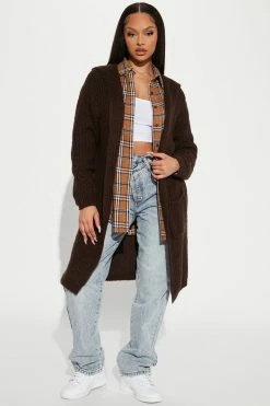 Fashion Nova Seen It All Hooded Cardigan - Chocolate Cardigans