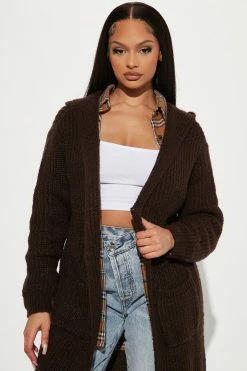 Fashion Nova Seen It All Hooded Cardigan - Chocolate Cardigans