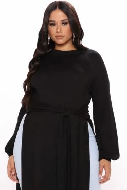 Fashion Nova Slit Just Got Real Tunic Sweater - Black