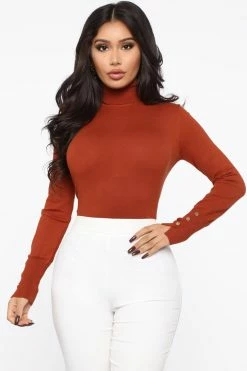 Fashion Nova Pullovers Meet Me Somewhere Turtle Neck Sweater - Rust