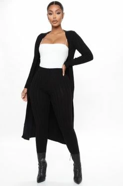 Fashion Nova Alessandra Cable Knit Duster Cardigan - Black