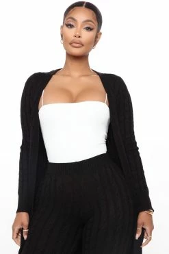 Fashion Nova Alessandra Cable Knit Duster Cardigan - Black