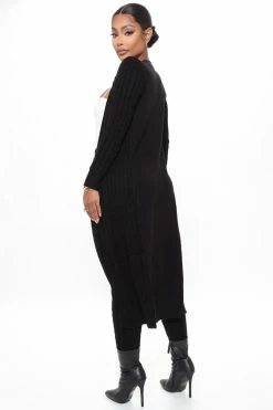Fashion Nova Alessandra Cable Knit Duster Cardigan - Black