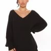 Fashion Nova Heather Oversized Pullover Tunic - Black Pullovers