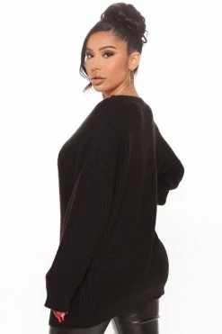 Fashion Nova Heather Oversized Pullover Tunic - Black Pullovers