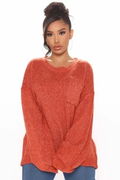 Fashion Nova Pullovers Be My Sweetie Oversized Sweater - Rust