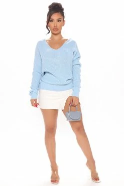 Fashion Nova Falls Favorite Girl Sweater II - Light Blue Pullovers
