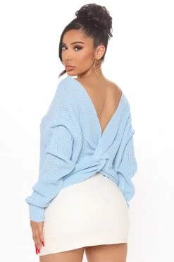 Fashion Nova Falls Favorite Girl Sweater II - Light Blue Pullovers