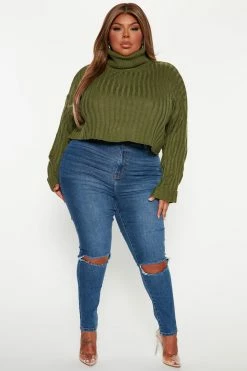 Fashion Nova Kitten Soft Rib Turtleneck Sweater - Olive Pullovers