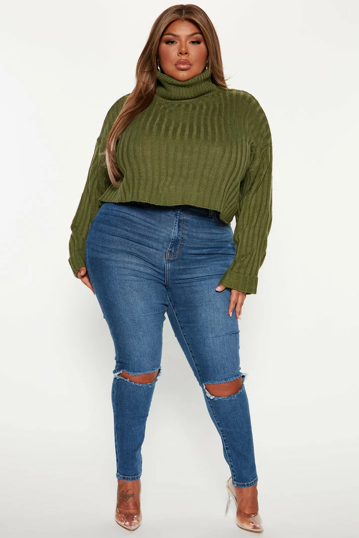 Fashion Nova Kitten Soft Rib Turtleneck Sweater - Olive Pullovers