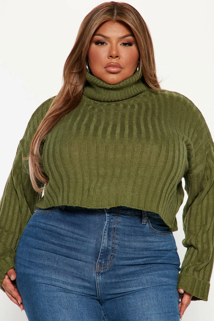 Fashion Nova Kitten Soft Rib Turtleneck Sweater - Olive Pullovers