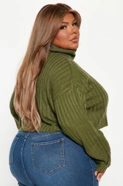 Fashion Nova Kitten Soft Rib Turtleneck Sweater - Olive Pullovers