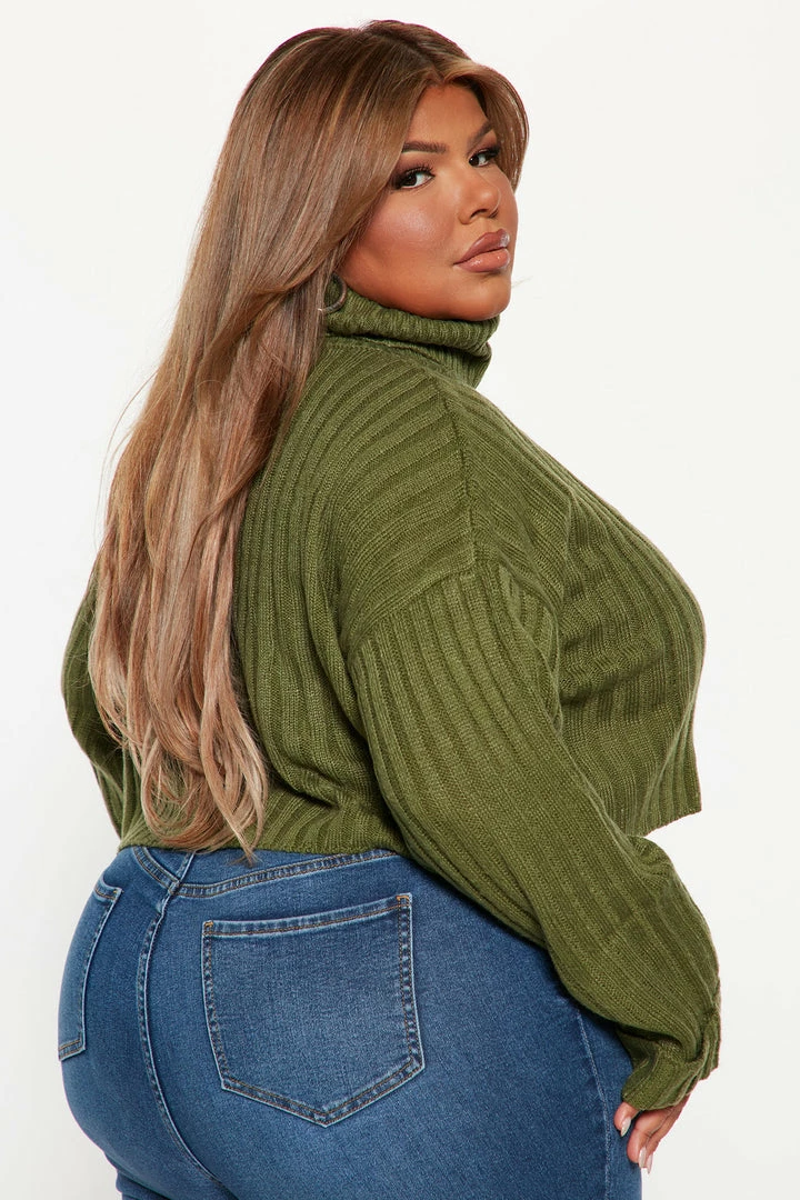Fashion Nova Kitten Soft Rib Turtleneck Sweater - Olive Pullovers