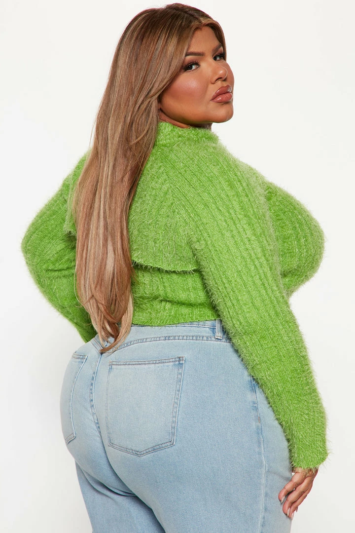 Fashion Nova Reality Check Fuzzy Shrug Set - Green Pullovers