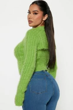 Fashion Nova Reality Check Fuzzy Shrug Set - Green Pullovers