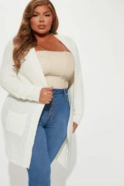 Fashion Nova Cardigans Throw It On Ribbed Cardigan - Ivory