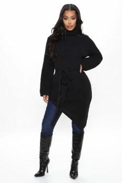 Fashion Nova Wrap Star Asymmetrical Sweater - Black Pullovers