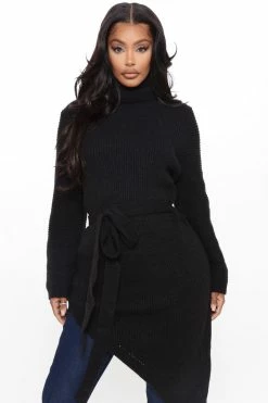 Fashion Nova Wrap Star Asymmetrical Sweater - Black Pullovers