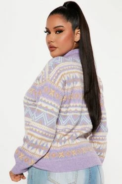 Fashion Nova Solstice Mock Neck Sweater - Purple/combo Pullovers