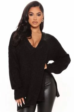 Fashion Nova Get Your Knit Together Oversized Sweater - Black