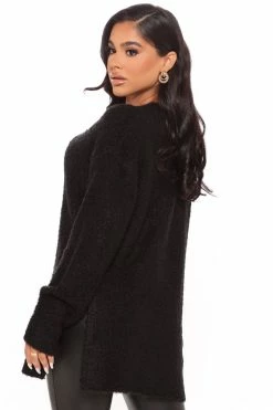 Fashion Nova Get Your Knit Together Oversized Sweater - Black