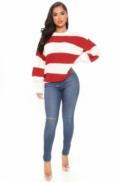 Fashion Nova Autumn Dreams Striped Sweater - Rust/combo Pullovers