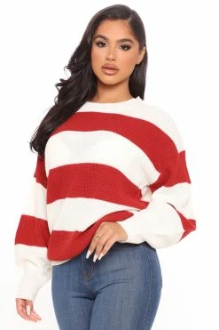 Fashion Nova Autumn Dreams Striped Sweater - Rust/combo Pullovers