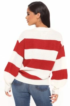 Fashion Nova Autumn Dreams Striped Sweater - Rust/combo Pullovers