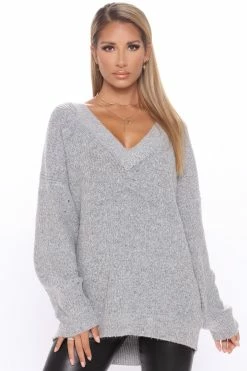 Fashion Nova Pullovers Heather Oversized Pullover Tunic - Heather Grey