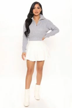 Fashion Nova Claire Knit Sweater - Heather Grey Pullovers