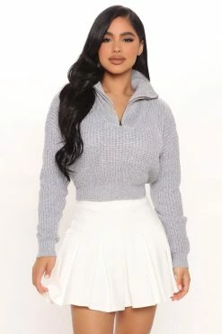 Fashion Nova Claire Knit Sweater - Heather Grey Pullovers