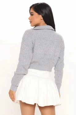 Fashion Nova Claire Knit Sweater - Heather Grey Pullovers