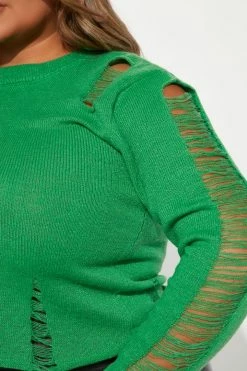Fashion Nova Pullovers Night After Night Distressed Sweater - Kelly Green