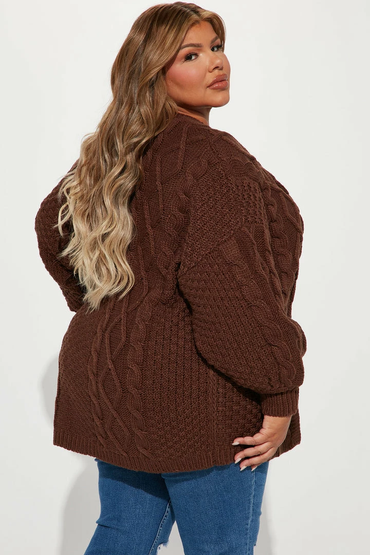 Fashion Nova Cardigans Road Trip Cable Knit Cardigan - Chocolate