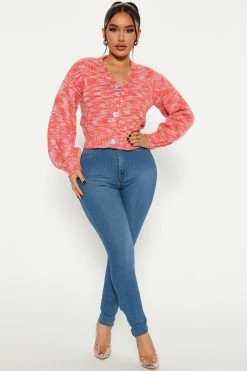 Fashion Nova Cardigans Shine On Jewel Button Cardigan - Pink/combo