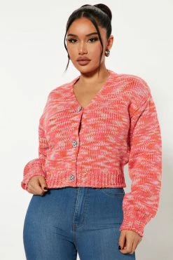 Fashion Nova Cardigans Shine On Jewel Button Cardigan - Pink/combo