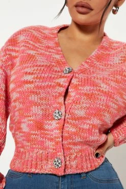 Fashion Nova Cardigans Shine On Jewel Button Cardigan - Pink/combo