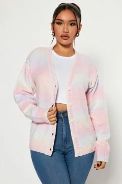 Fashion Nova Wait And See Spacedye Cardigan - Pink/combo