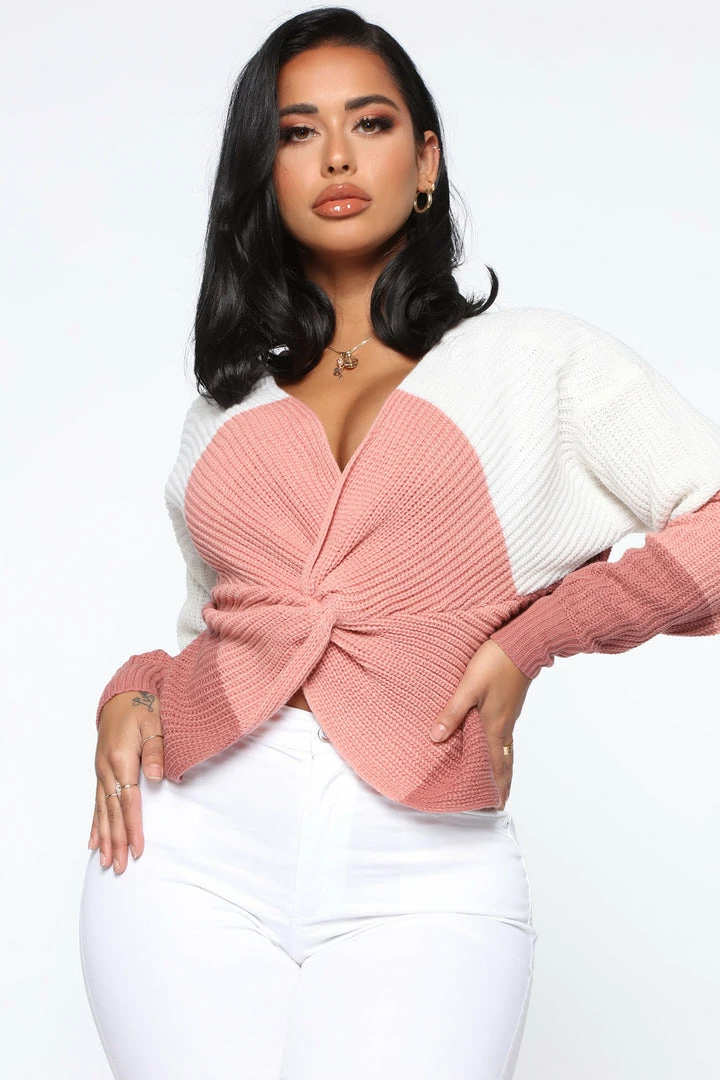 Fashion Nova Just A Little Twisted Sweater - Blush