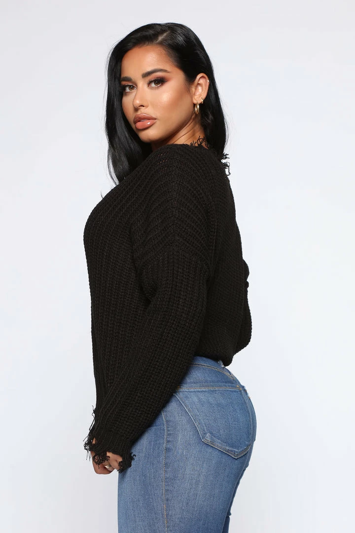 Fashion Nova Pullovers Always Distressing Me Out Sweater - Black
