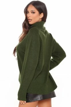 Fashion Nova Pullovers Just Roll With It Babe Turtleneck Sweater - Hunter