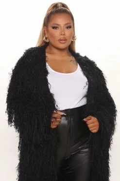 Fashion Nova Not An Issue Feathered Cardigan - Black